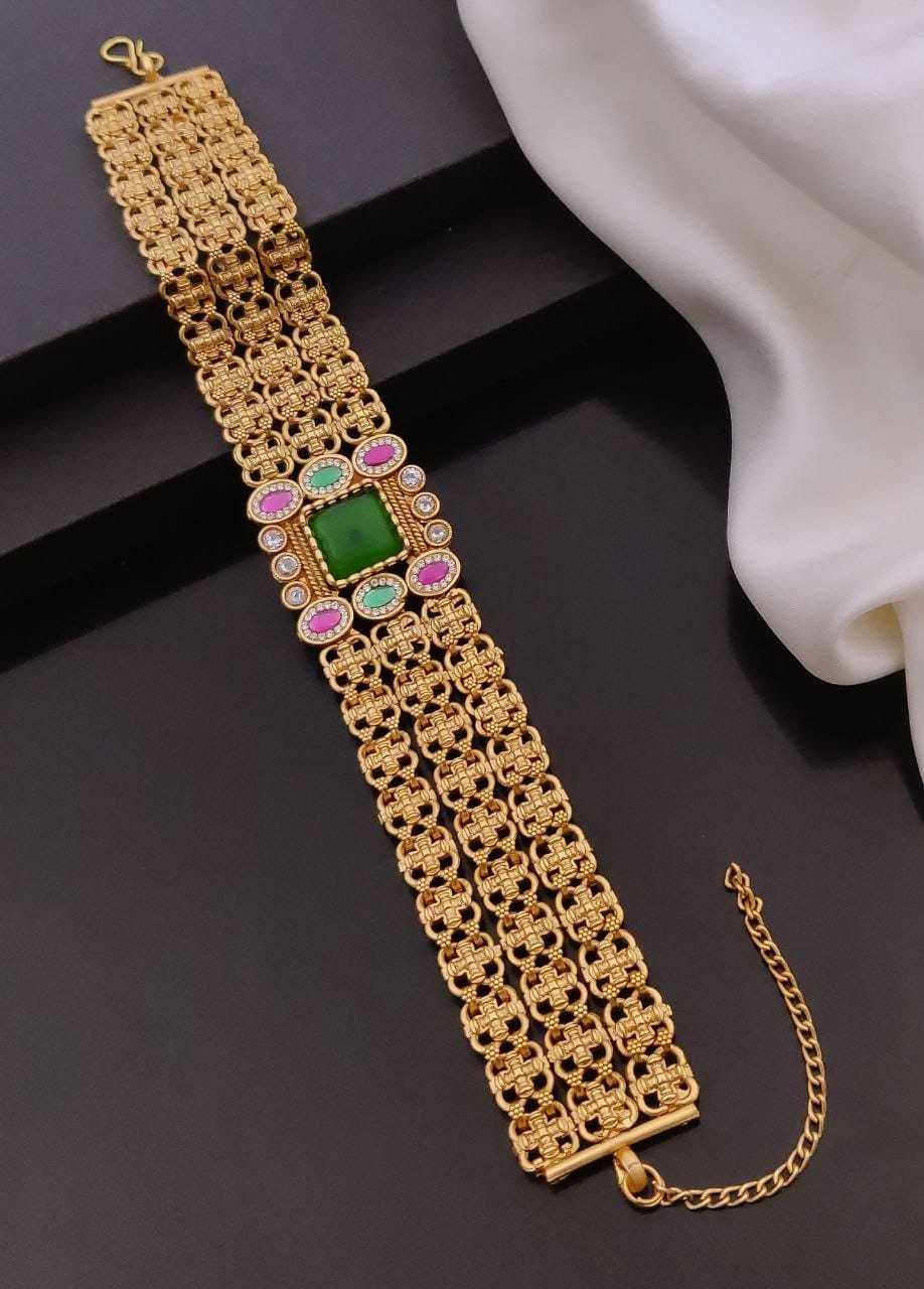 Wide Mesh Gold-Tone Bracelet with Square Stone Centrepiece