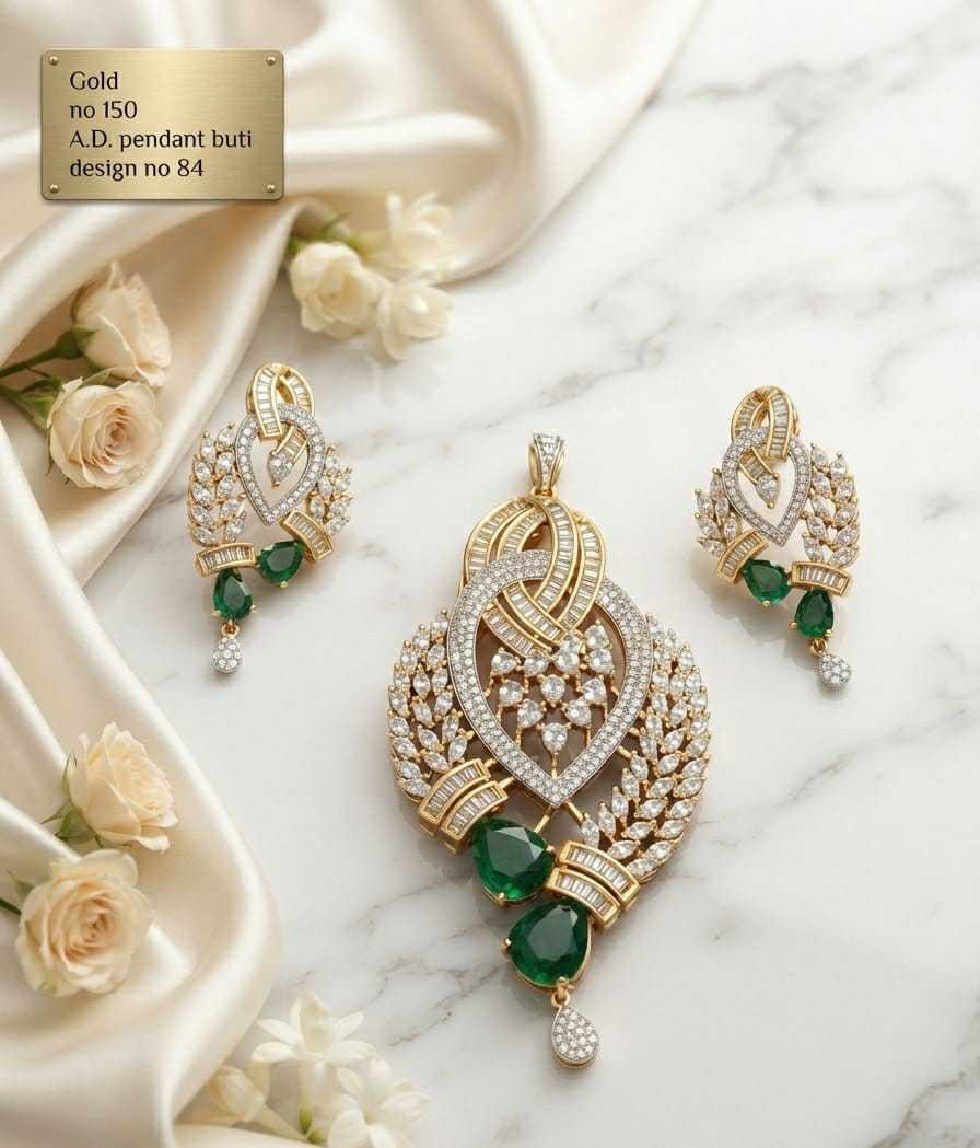 Woven Baguette AD Pendant Set with Pear Drops
