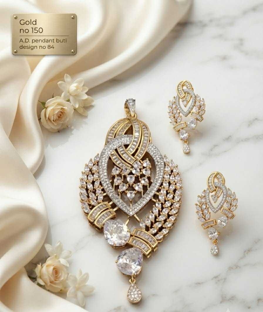 Woven Baguette AD Pendant Set with Pear Drops