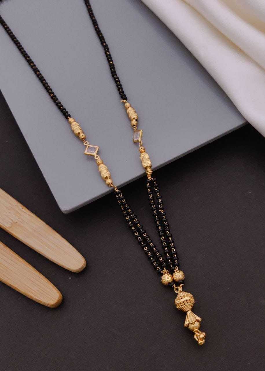 Woven Black Bead Mangalsutra with Textured Pendant