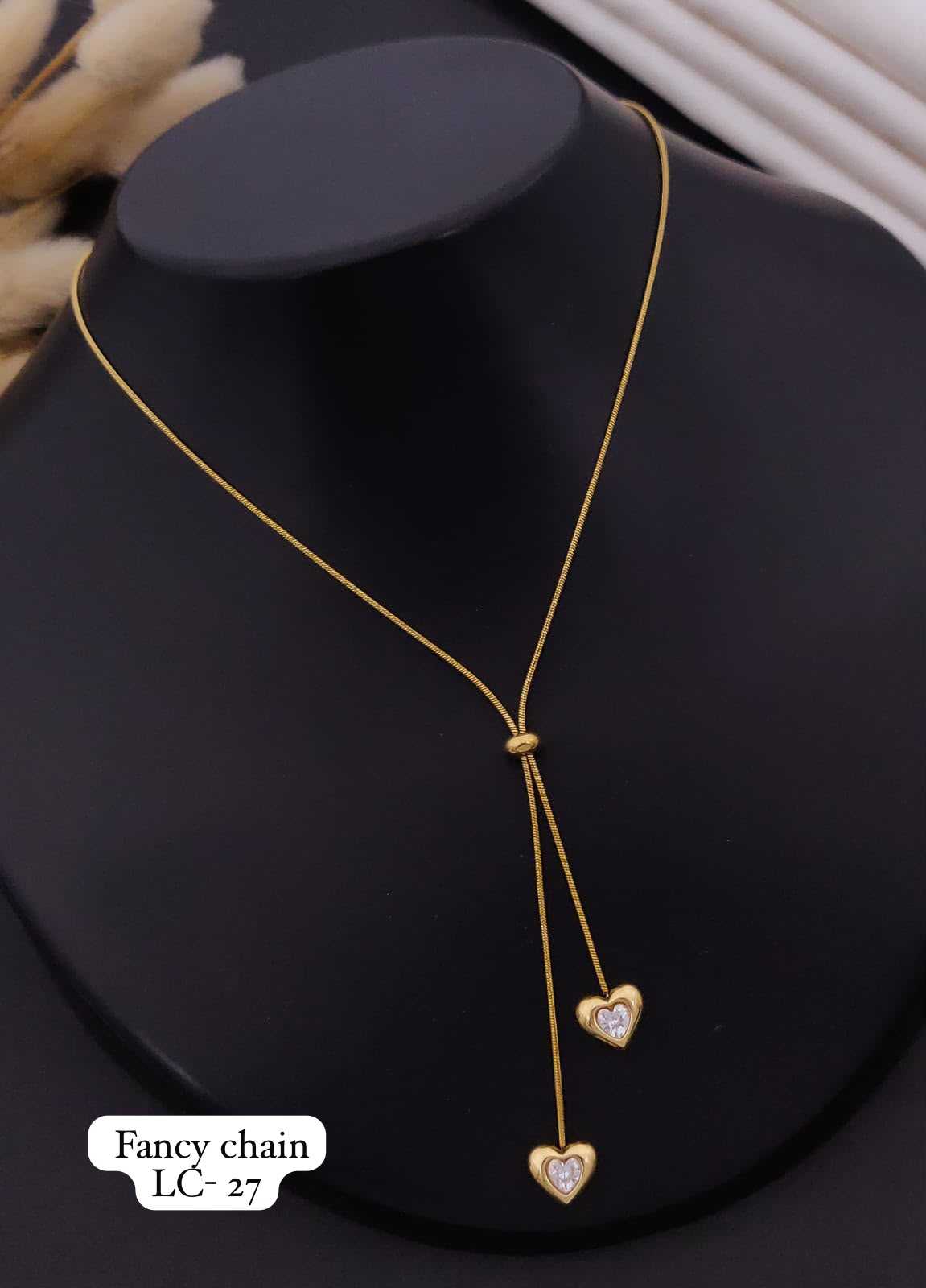 Y-Shaped Lariat Necklace with Heart Charms